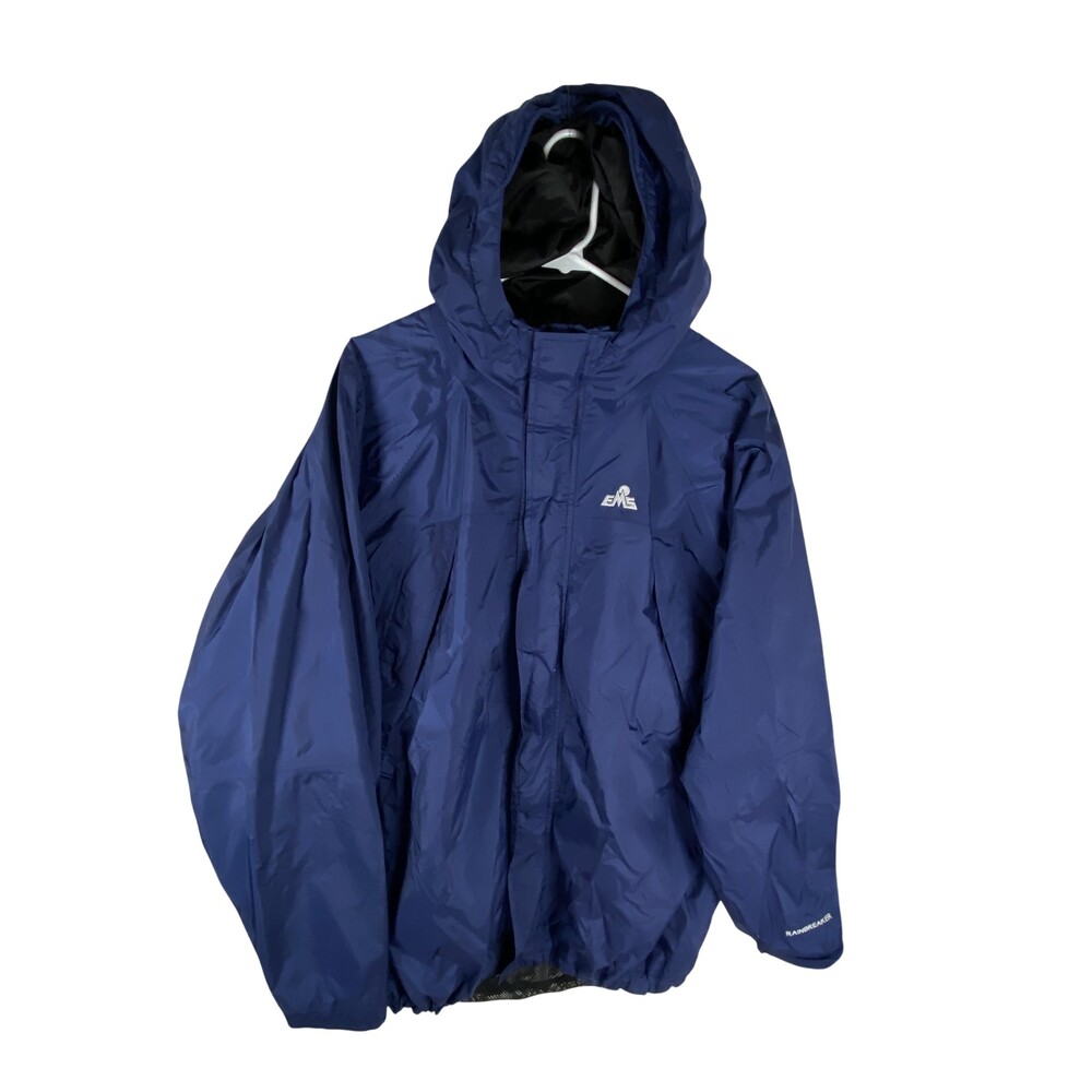 EMS Rainrunner Jacket Mens Large Blue Hooded Nylon Windbreaker Rainbreaker